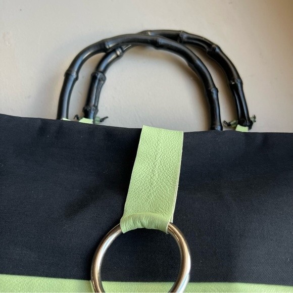 Bobo Bags Handcrafted in Denver Lime Green & Black Handbag Purse Bamboo Handles - Picture 4 of 15